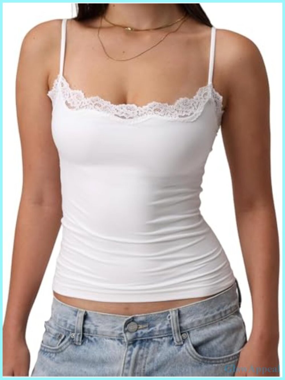 Women's Lace Trim Square Neck Cami Tank Top Fitted Sleeveless Crop Y2K